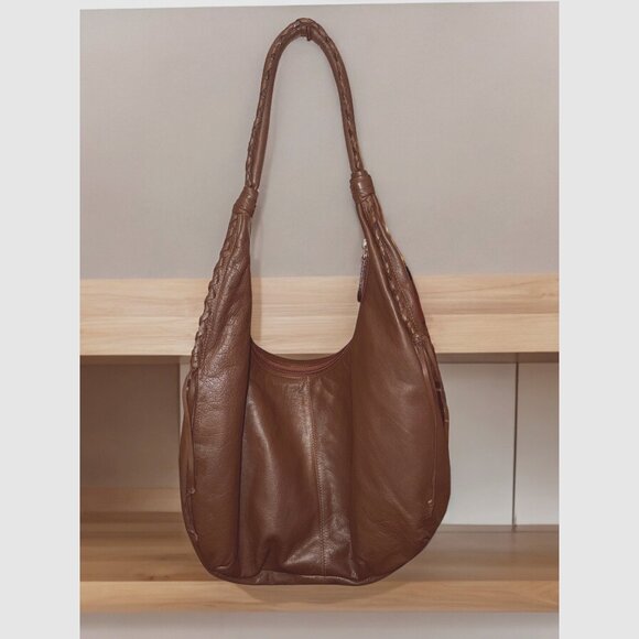 P. Sherrod & Co. Brown Leather Hobo Bag With Braided Handle Detailing Measures A - Picture 2 of 9